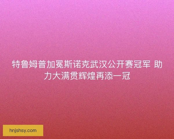 特鲁姆普加冕斯诺克武汉公开赛冠军 助力大满贯辉煌再添一冠